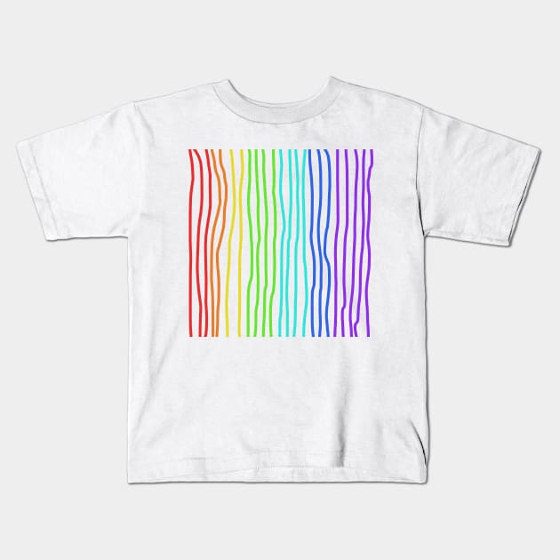 Rainbow Hand Drawn Stripes Kids T-Shirt by Whoopsidoodle